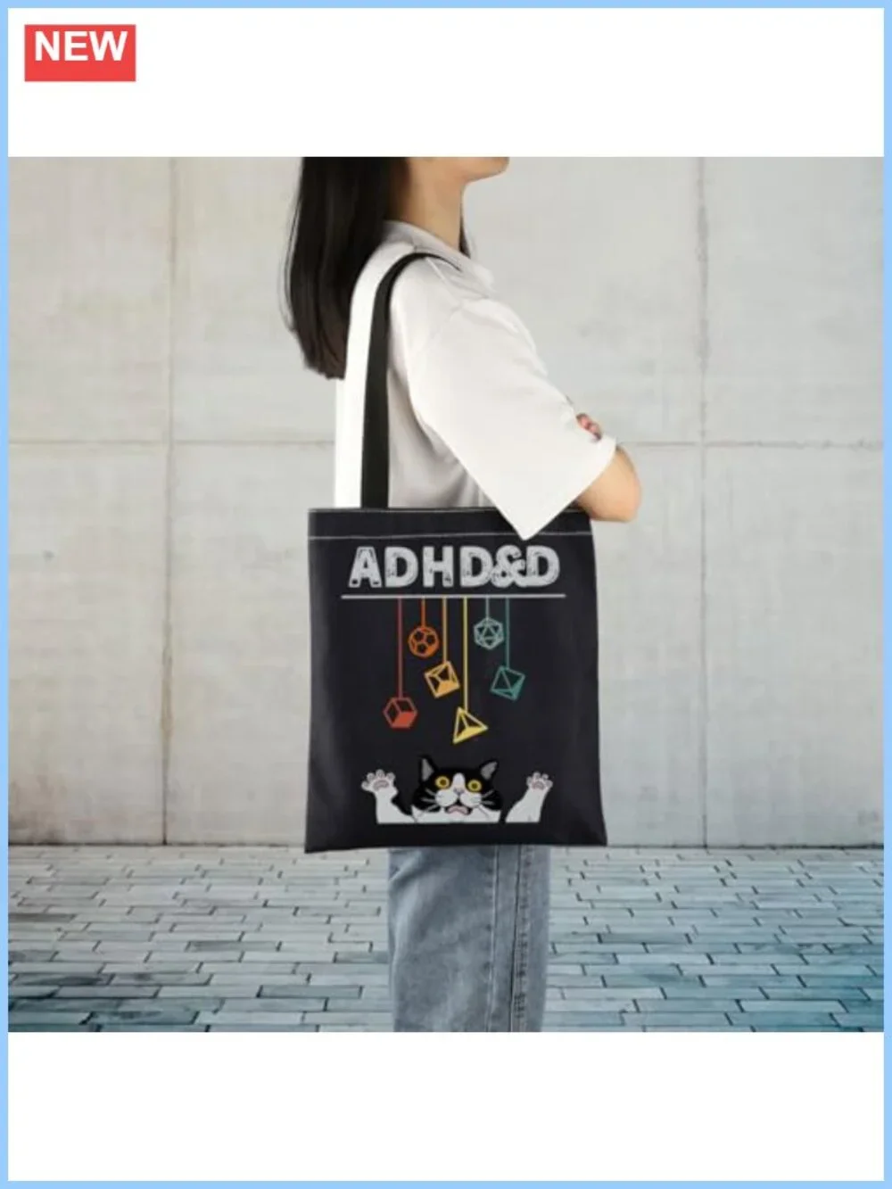 Canvas Tote Bag With Cat RPG Game Design For Women - Extra Large, Durable